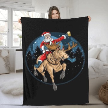 Discover Santa Claus Ride Deer Fleece Blankets