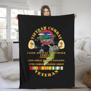 Discover Army Vietnam Combat Vet 119th AHC 52nd CAB 17th Co Fleece Blankets