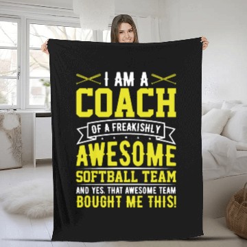 Discover I'm a Coach of an Awesome Softball Team Funny Fleece Blankets
