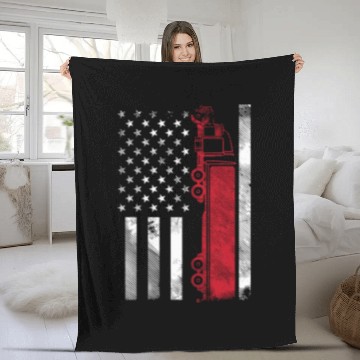 Discover US American Flag Semi Truck Driver 18 Wheeler Fleece Blankets
