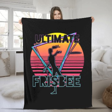 Discover Retro Ultimate Frisbee Players Team Sports Disc Fleece Blankets