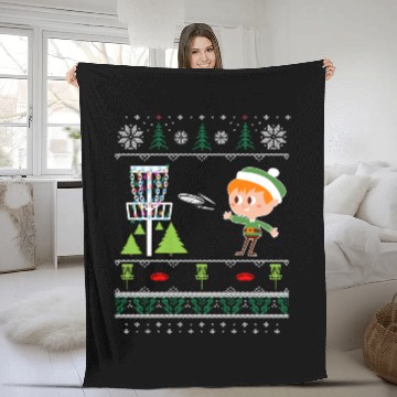 Discover Ugly Disc Golf Christmas Fleece Blankets Elf Playing Frolf