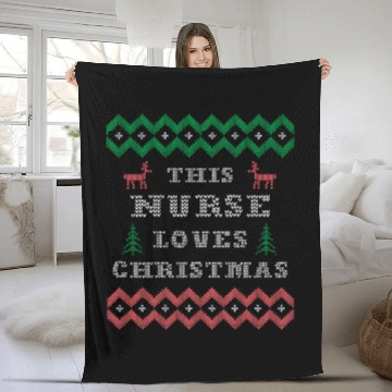 Discover Nurse RN LPN Ugly Christmas Sweater Reindeer Tree Fleece Blankets