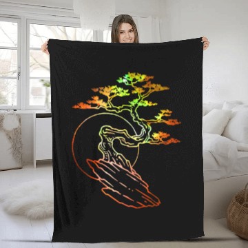 Discover Bonsai Japanese Abstract Artistic Art Gift Idea Fleece Blankets