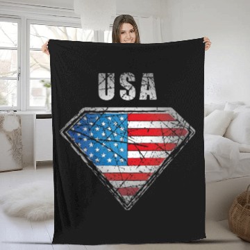 Discover USA superhero flag legend vintage crest Fleece Blankets
