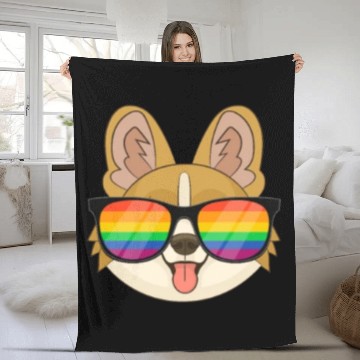 Discover Corgi LGBT Sunglasses Fleece Blankets