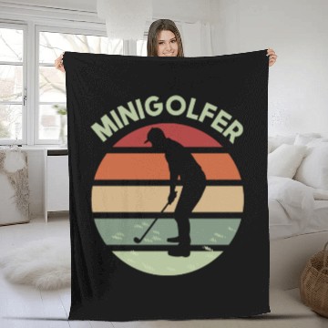 Discover Minigolfing sunrise logo design with golfer Fleece Blankets