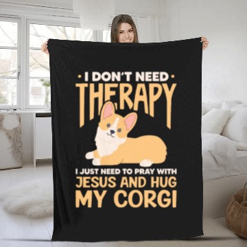 Discover I Don't Need Therapy I Just Need Jesus and Corgi Fleece Blankets