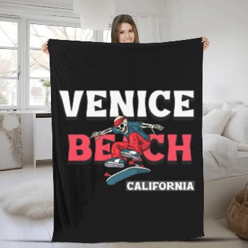 Discover Venice Beach California Skeleton Skateboarder Fleece Blankets