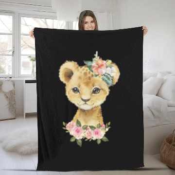 Discover Cute Baby Leopard With Watercolor Flowers Fleece Blankets