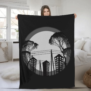 Discover Black Tree Building Fleece Blankets