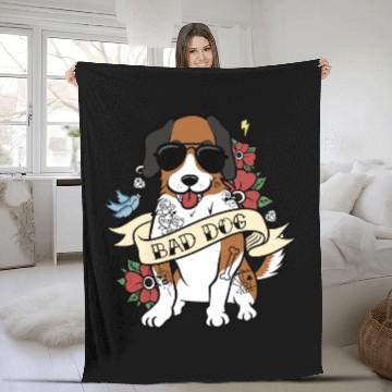 Discover Bad Dog Tattoo Saint Bernard Fleece Blankets
