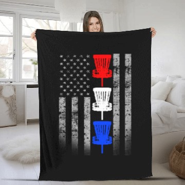 Discover Red White and Blue Disc Golf Flag Fleece Blankets