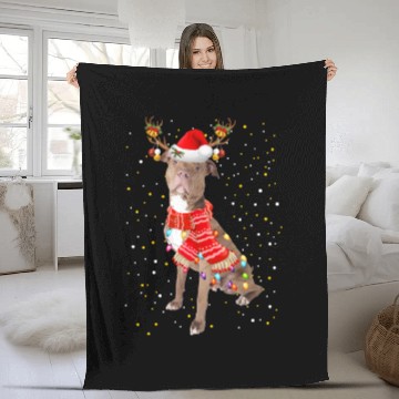 Discover Pitbull Reindeer Christmas Light Fleece Blankets