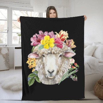 Discover Floral Sheep Spring Nature Farm Sheep Lovers Fleece Blankets