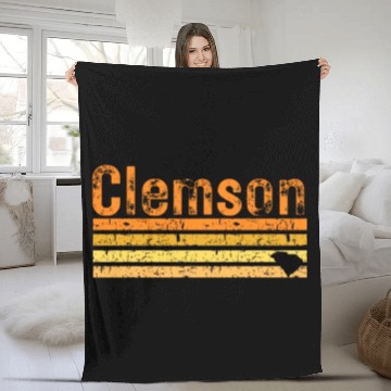 Discover Retro 80s Style Clemson South Carolina Trendy Fleece Blankets
