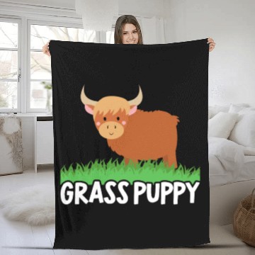 Discover Grass Puppy Highland Farmer Cow Whisperer Farm Fleece Blankets