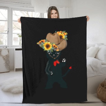 Discover Black Cat With SunFlowers, Gifts For Kitten Lovers Fleece Blankets