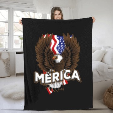 Discover Merica 4th of July Bald Eagle USA American Fla Fleece Blankets