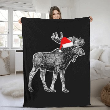 Discover Moose Santa Christmas Canada Alaska Fleece Blankets