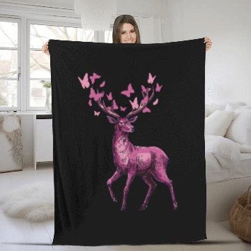 Discover Mule Deer 4 Point Being Followed By Butterflies Fleece Blankets