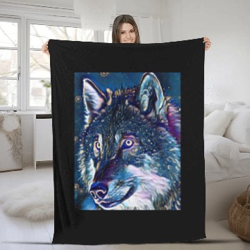 Discover Cut Out Sticker Of Wolf In Midnight Fleece Blankets