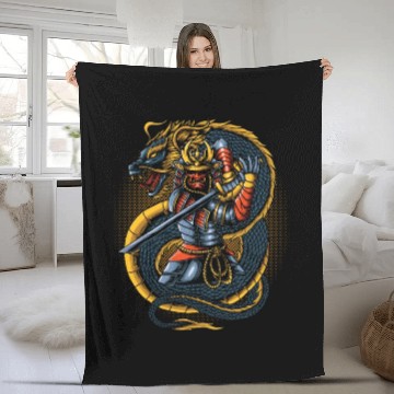 Discover japanese samurai warrior with dragon Fleece Blankets
