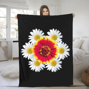 Discover zinnia blossom daisy flower blooms flowerpattern Fleece Blankets