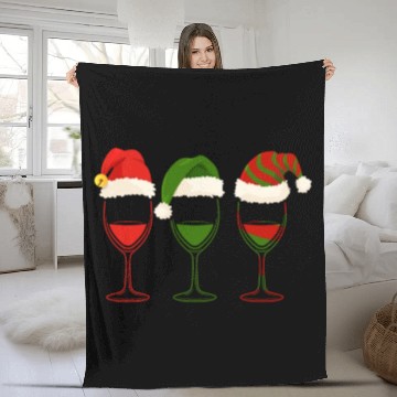 Discover Wine Santa Hat Christmas Fleece Blankets