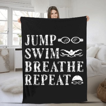 Discover Jump Swim Breathe Repeat Swimming Swimmer Fleece Blankets