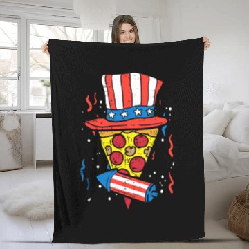 Discover Pizza US Flag Hat Firecracker 4th Of July Food Fleece Blankets