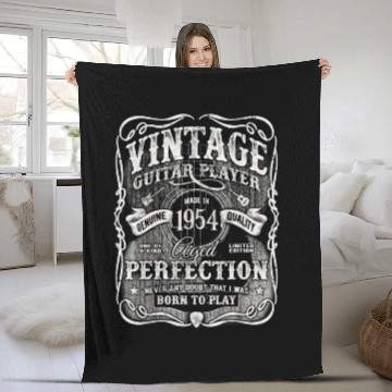 Discover Vintage Guitar Player Made In 1954 Acoustic 68th Fleece Blankets