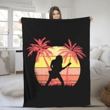 Discover Guitar Rock Girl Summer Sunset 80s Palm Fleece Blankets