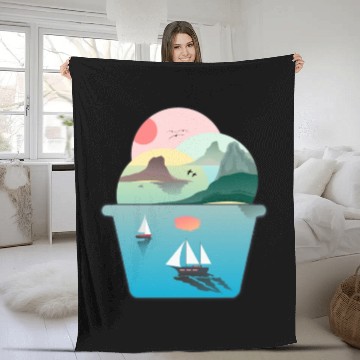 Discover Summer Ice Cream Ocean Wanderlust Sailing Sunset Fleece Blankets