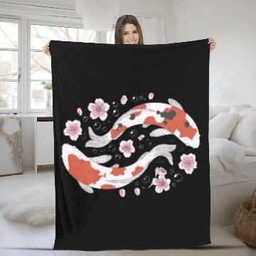 Discover Japanese Koi Fish and Cherry Blossom Fleece Blankets