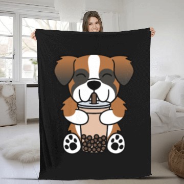 Discover Saint Bernard Boba Bubble Tea Fleece Blankets