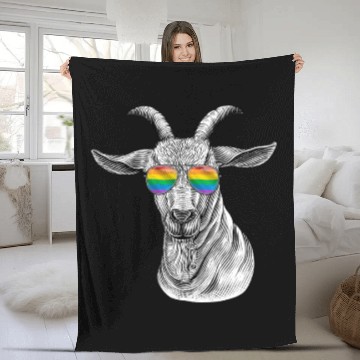 Discover Funny Goat LGBT Rainbow Flag Gay Pride Fleece Blankets