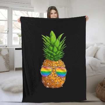 Discover Funny Pineapple LGBT Rainbow Gay Pride Fleece Blankets
