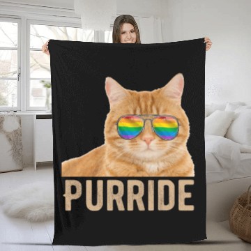 Discover Funny Cat LGBT Gay Pride Rainbow Flag Fleece Blankets