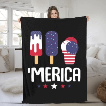 Discover Merica Ice Cream Lover Popsicles US Flag Fleece Blankets