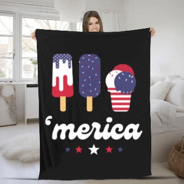 Discover Ice Cream Patriotic Popsicles US Flag Merica Fleece Blankets