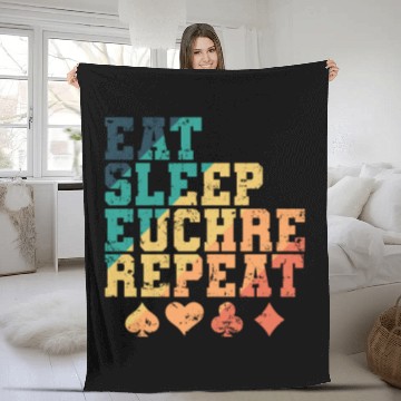Discover Eat Sleep Euchre Repeat Deck of Cards playing Card Fleece Blankets