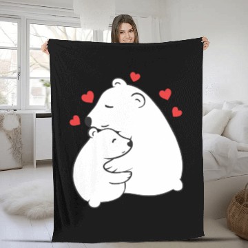 Discover Cute Mama and Baby Polar Bear Cub Hugging Mothers Fleece Blankets