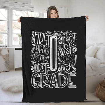 Discover 1st Grade Typography Team First Grade Teacher Back Fleece Blankets