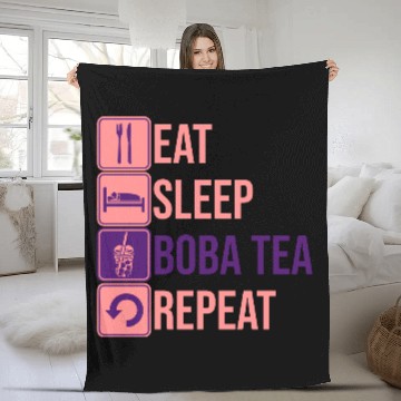 Discover Eat Sleep Boba Tea Fleece Blankets