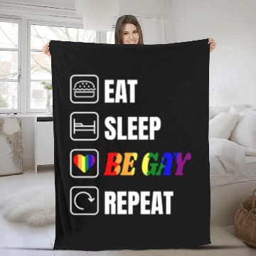 Discover LGBT Eat Sleep Be Gay Repeat Rainbow Gay Pride Fleece Blankets
