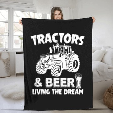 Discover Tractors And Beer Living The Dream Funny Farmer Fleece Blankets