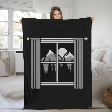 Discover moon mountains view window Fleece Blankets