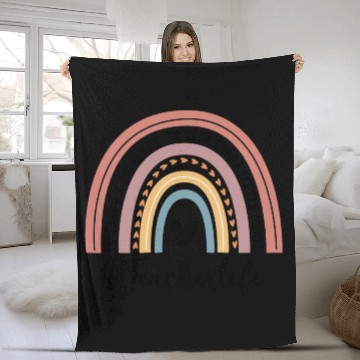 Discover Teacher Life Rainbow Teacher Graphic Teacher Fleece Blankets