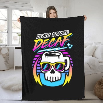 Discover Death Before Decaf (Skull Mug) Retro Neon 80s 90s Fleece Blankets